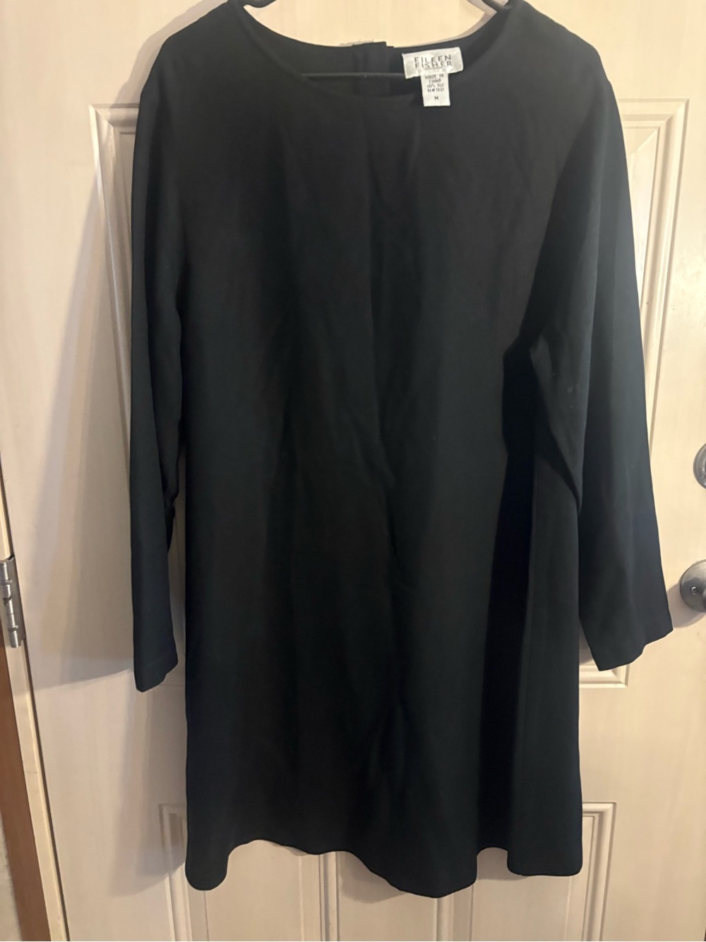 Eileen Fisher Black Silk long sleeve midi dress Casual Professional Preppy